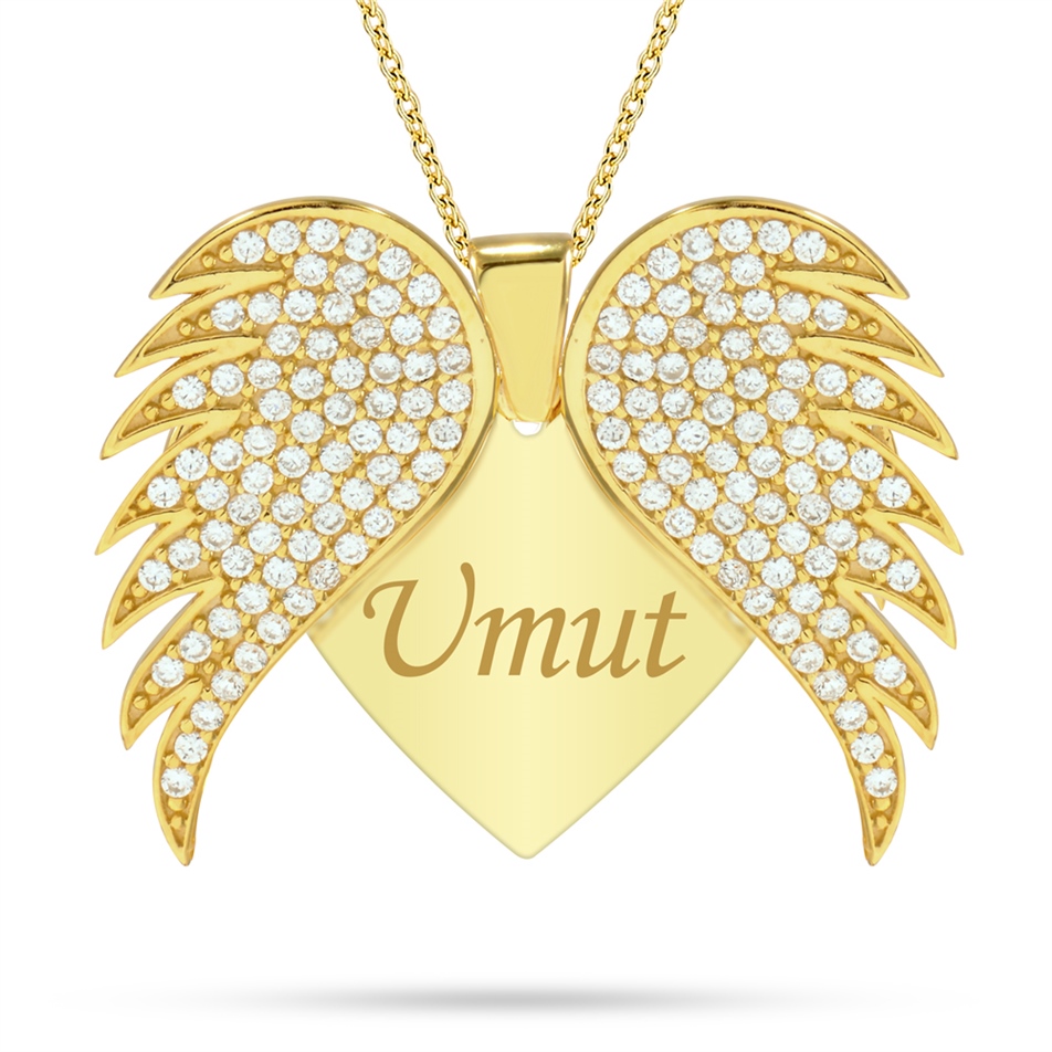 Solid Gold Wing Name Necklace