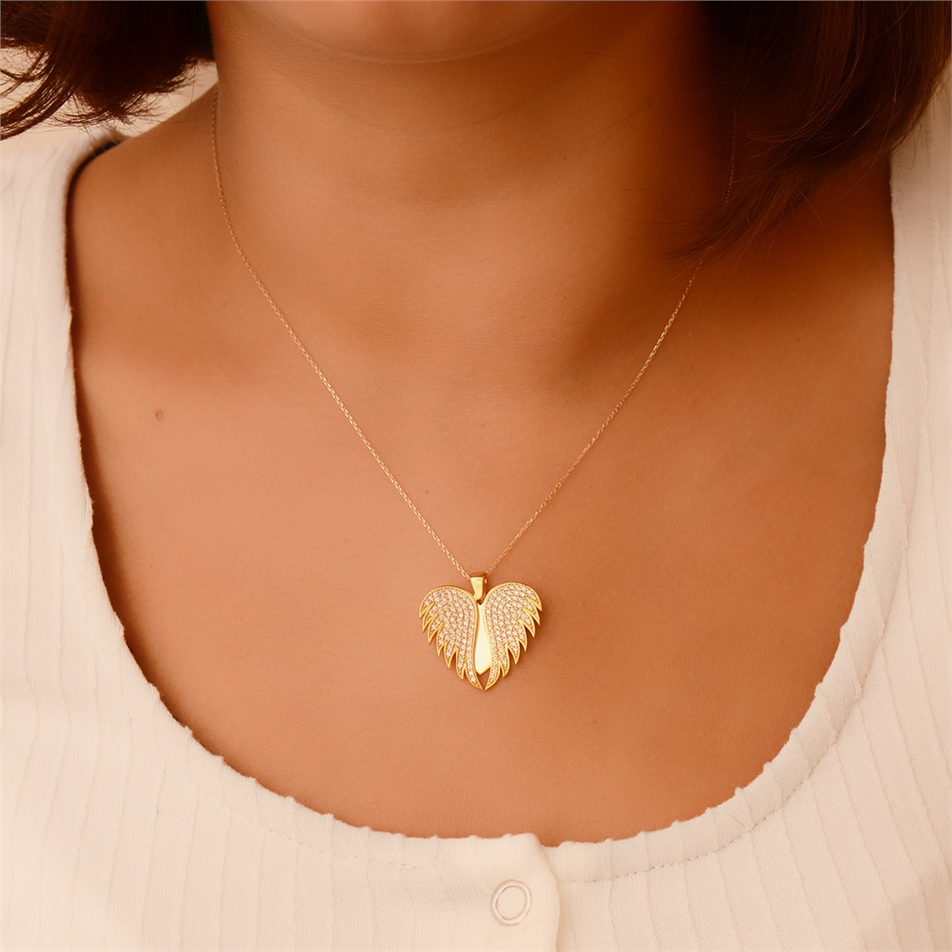 Solid Gold Wing Name Necklace