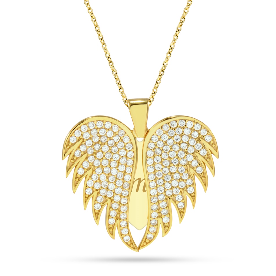 Solid Gold Wing Name Necklace