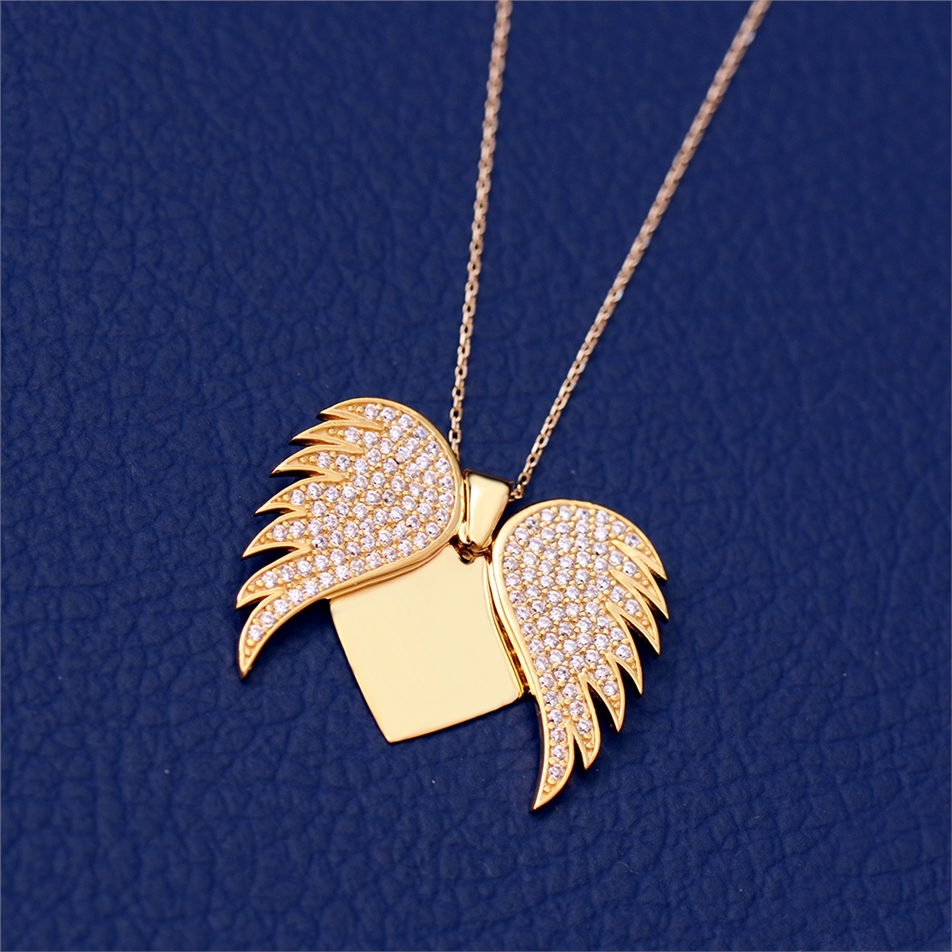 Solid Gold Wing Name Necklace