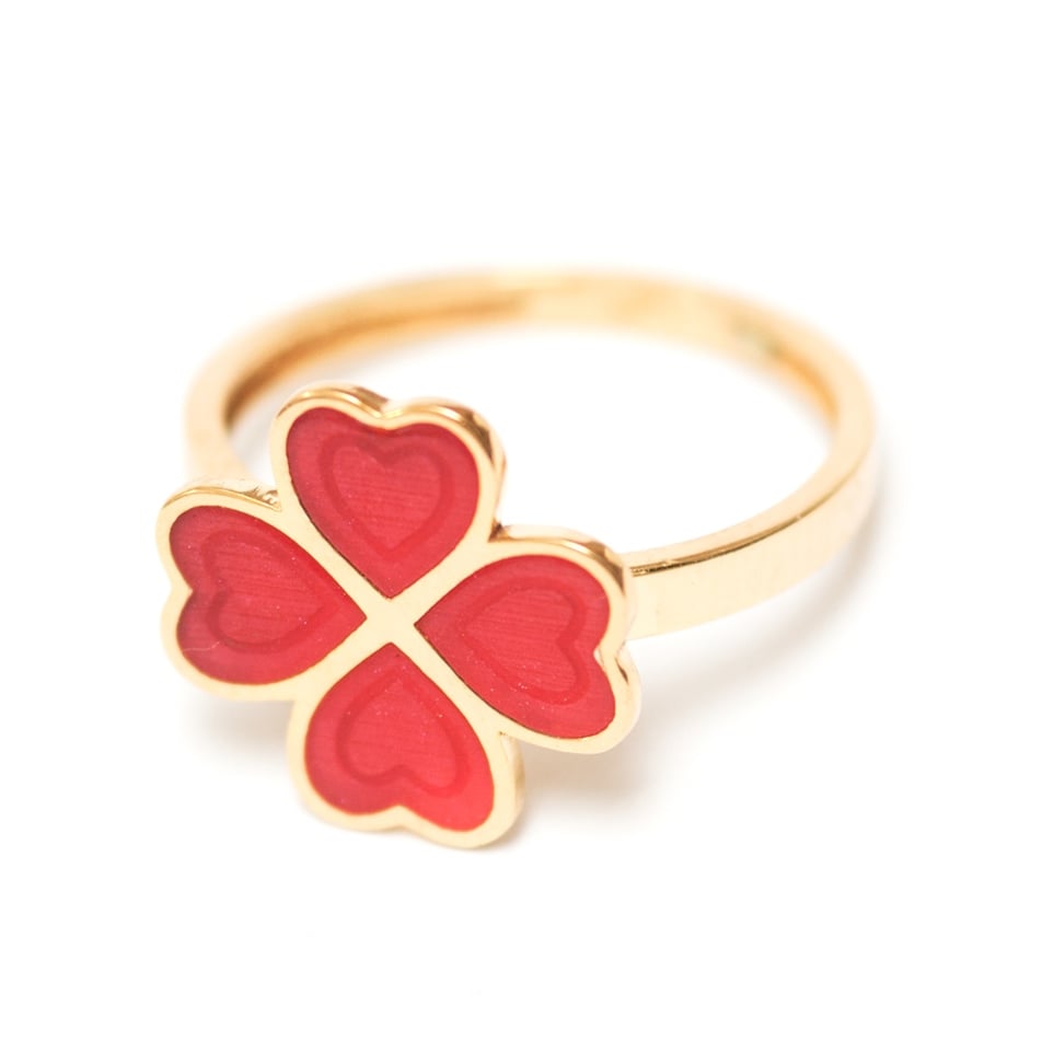 Solid Gold Enamel Clover Heart Ring
