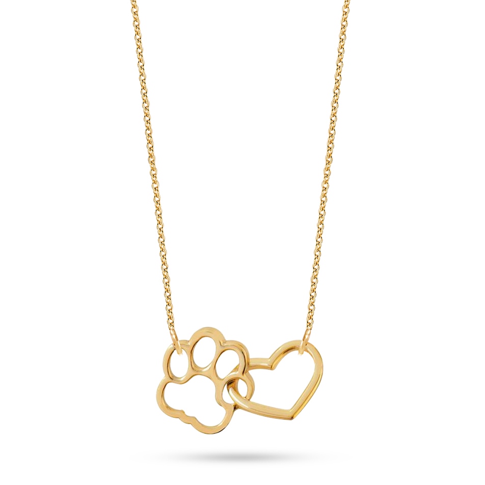 Solid Gold Heart, Paw Necklace