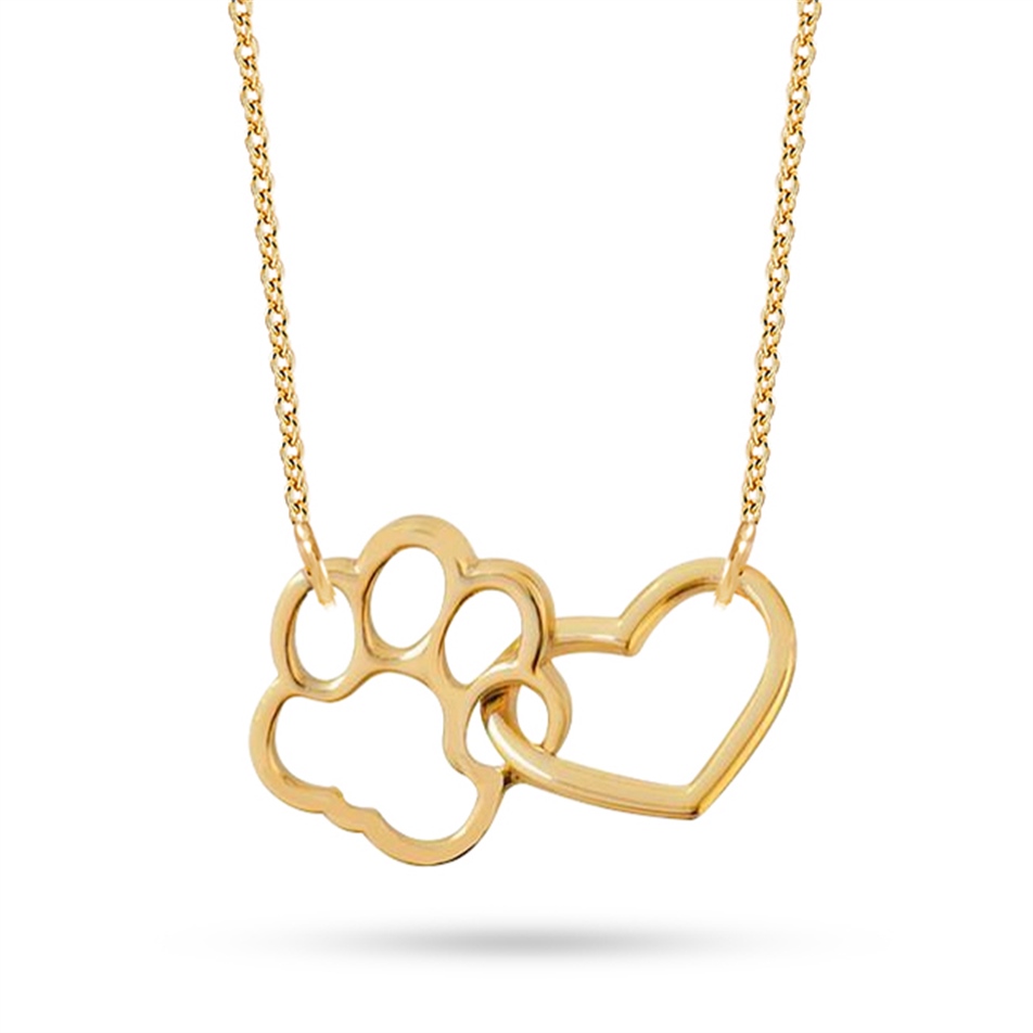 Solid Gold Heart, Paw Necklace