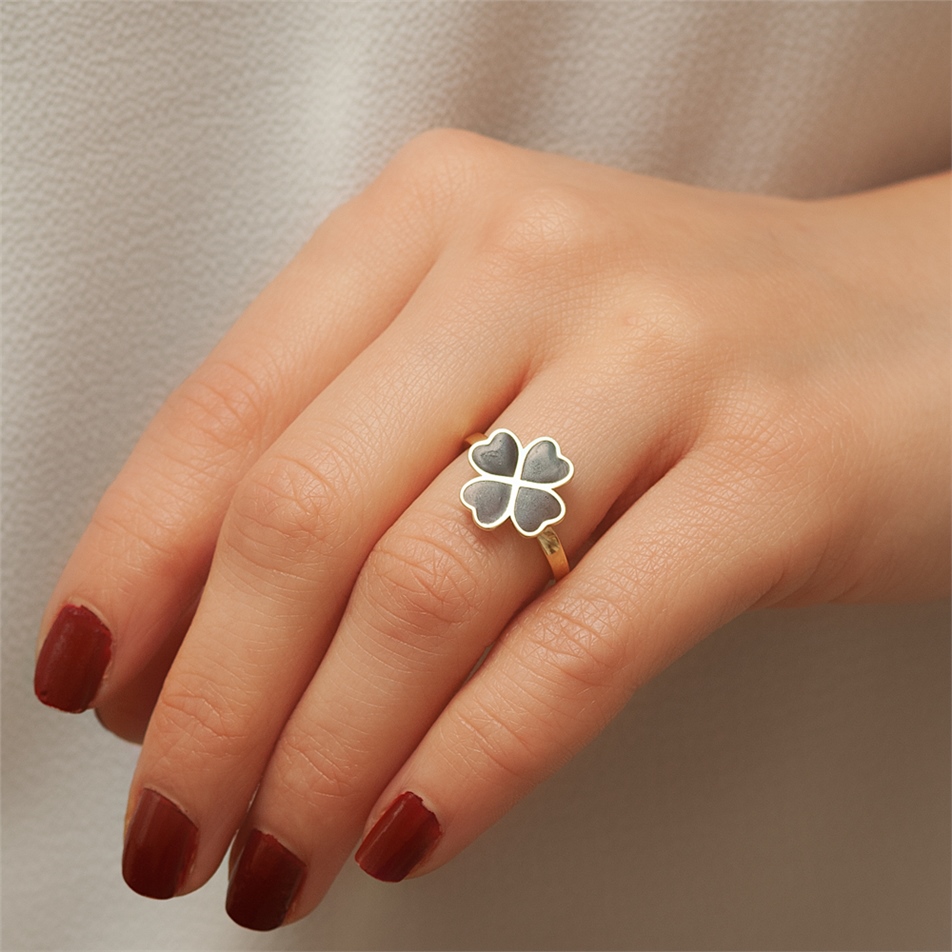 Solid Gold Enamel Clover Ring