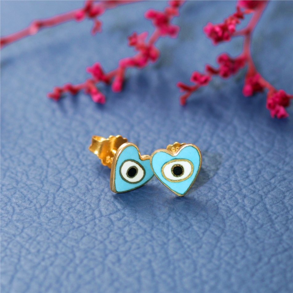 Solid Gold Enamel Heart Earring