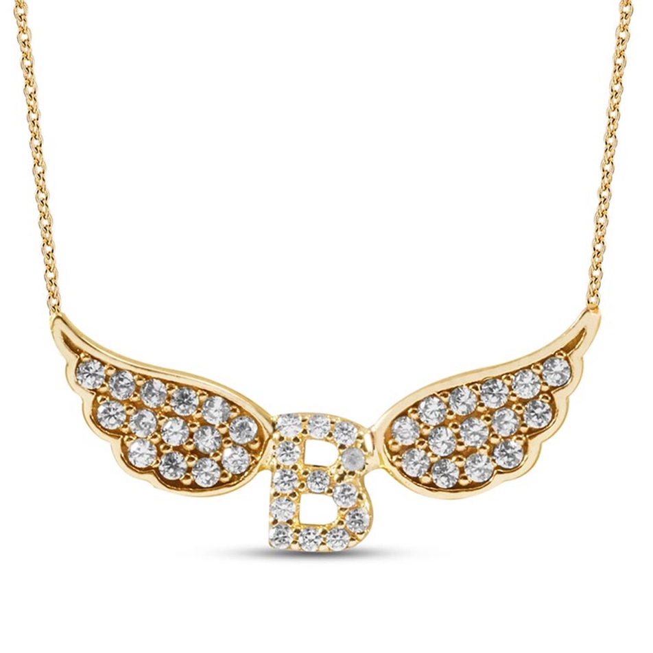 Solid Gold Letter Wing Necklace