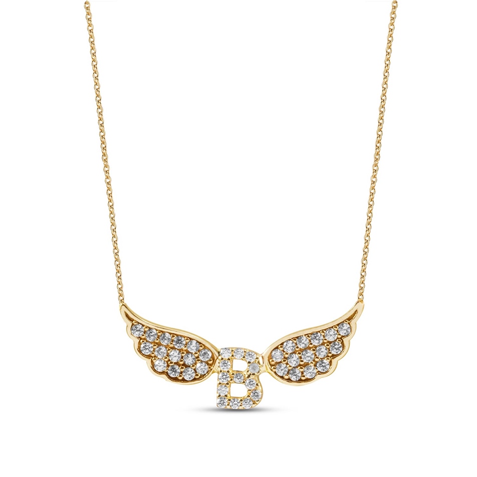 Solid Gold Letter Wing Necklace