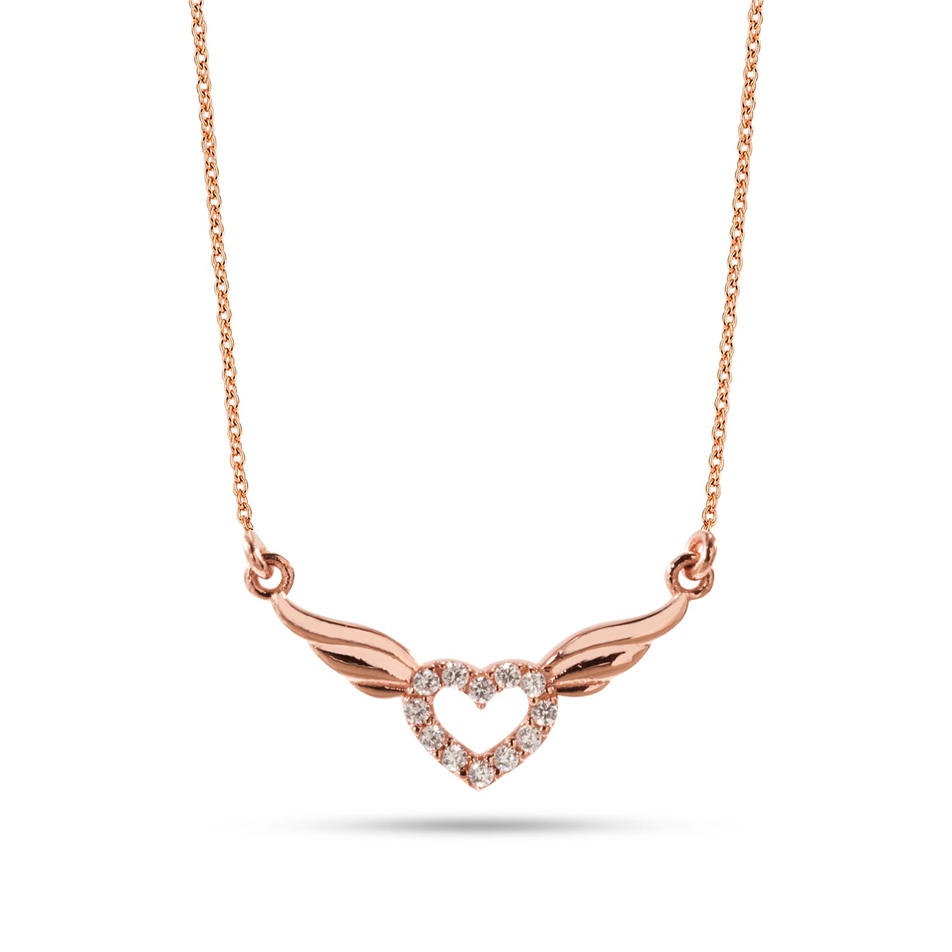 Solid Gold Angel Wing, Heart, Wing Necklace