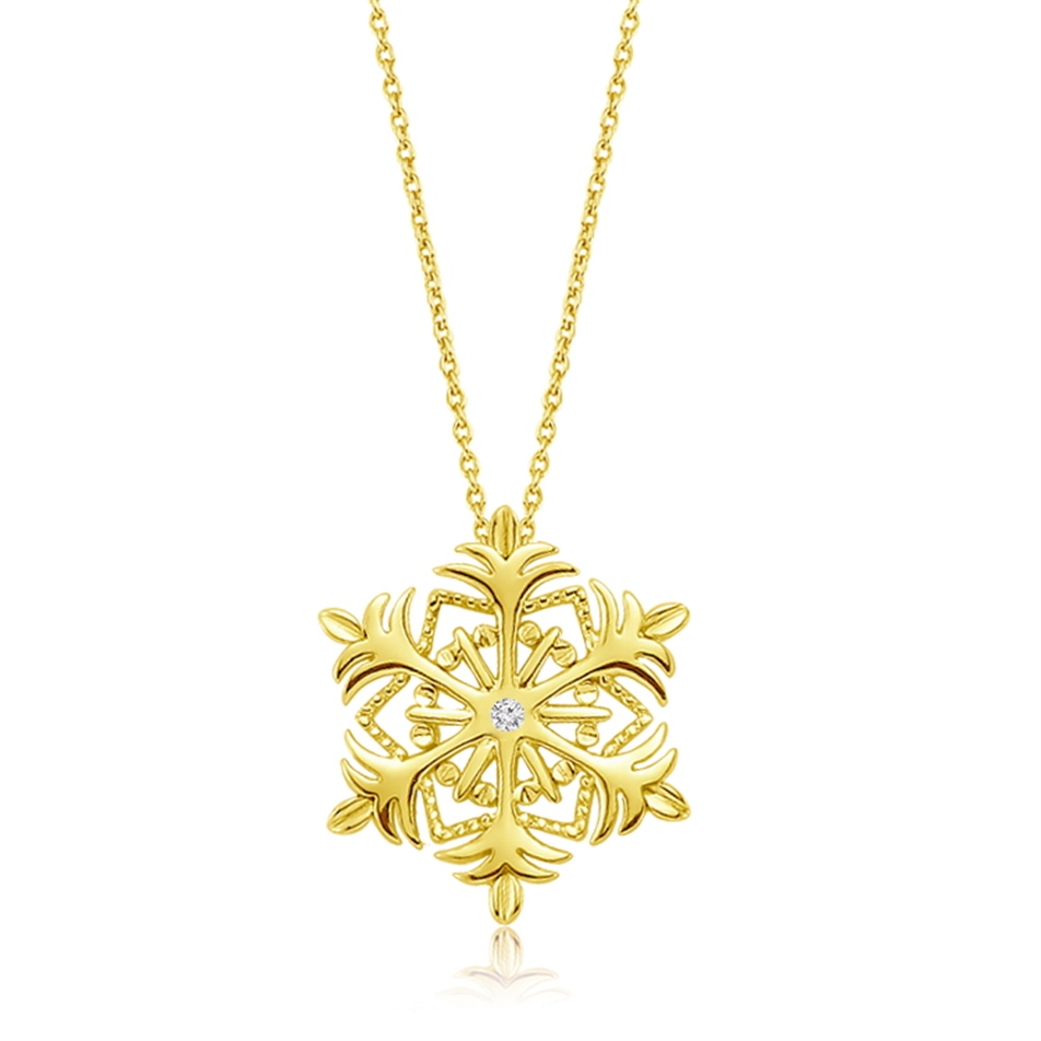 Solid Gold Fancy Snowflake Necklace