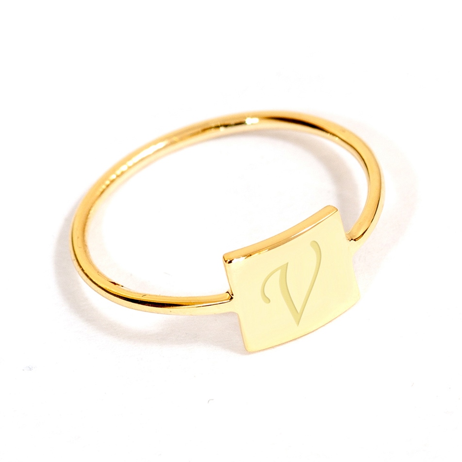 Solid Gold Letter Square Ring
