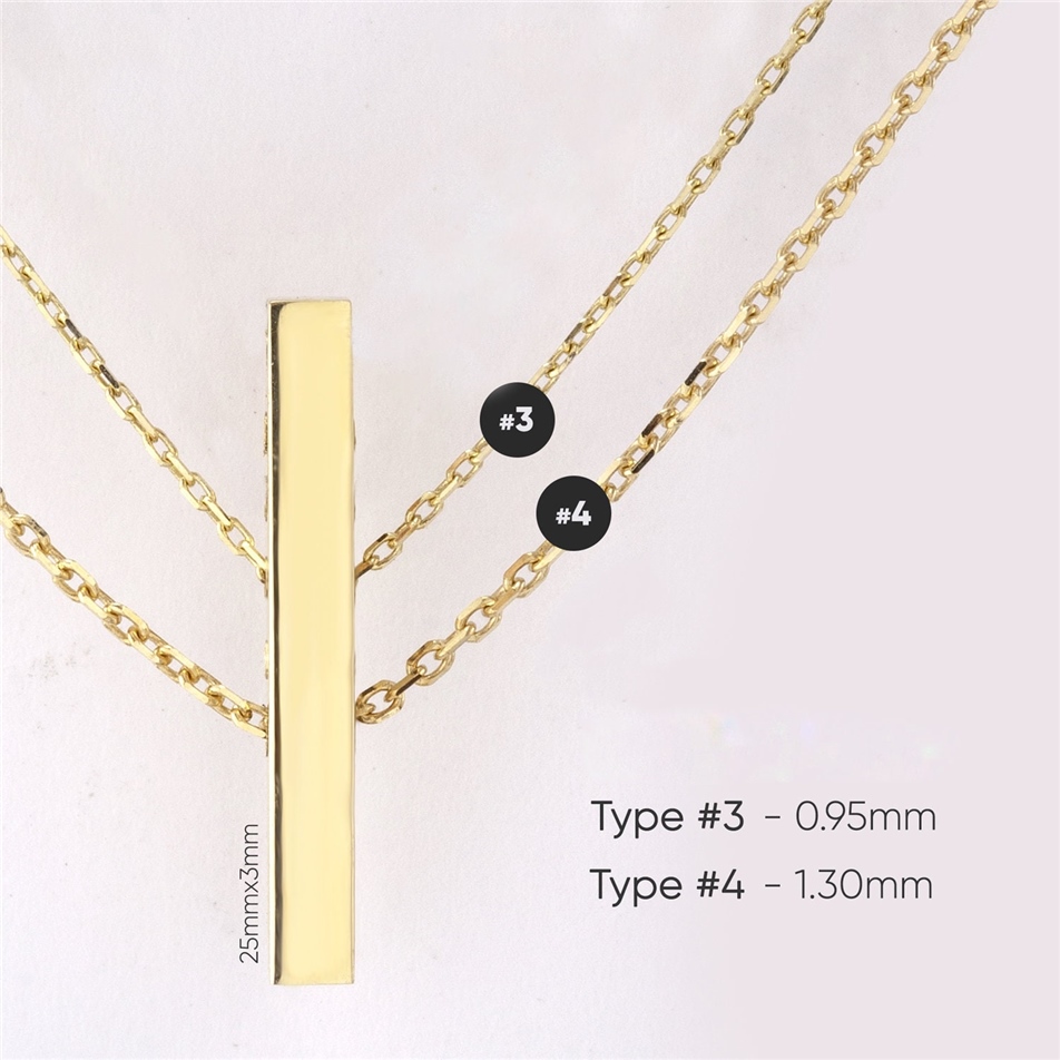 Solid Gold Long 3 cm Bar Necklace