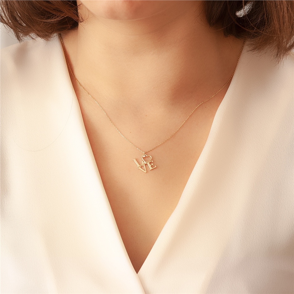 Solid Gold 0.01 ct. Diamond Love Necklace
