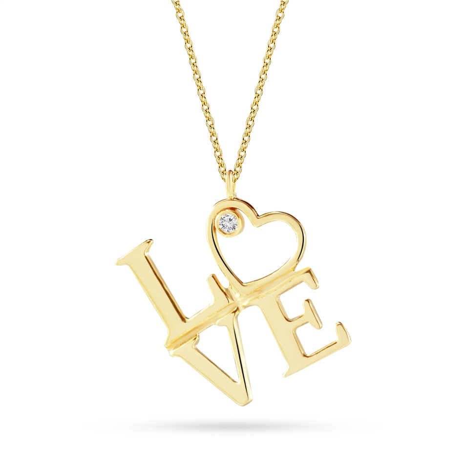 Solid Gold 0.01 ct. Diamond Love Necklace