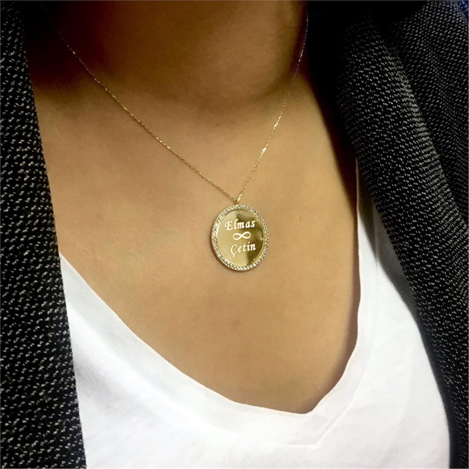 Solid Gold Name Medallion, Infinity, Plate Necklace