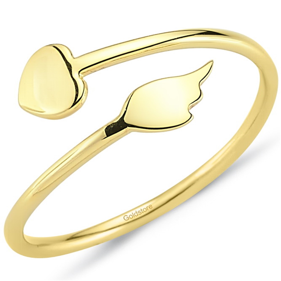Solid Gold Angel Wing & Heart Ring