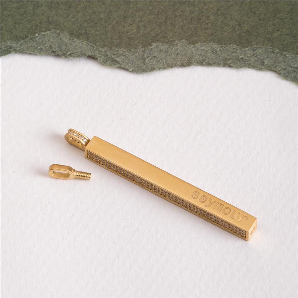 Solid Gold Pave Diamond Bar Urn Pendant