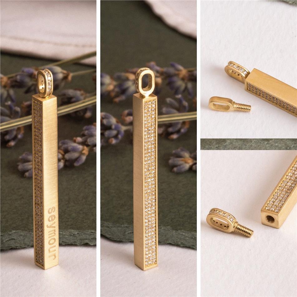 Solid Gold Pave Diamond Bar Urn Pendant