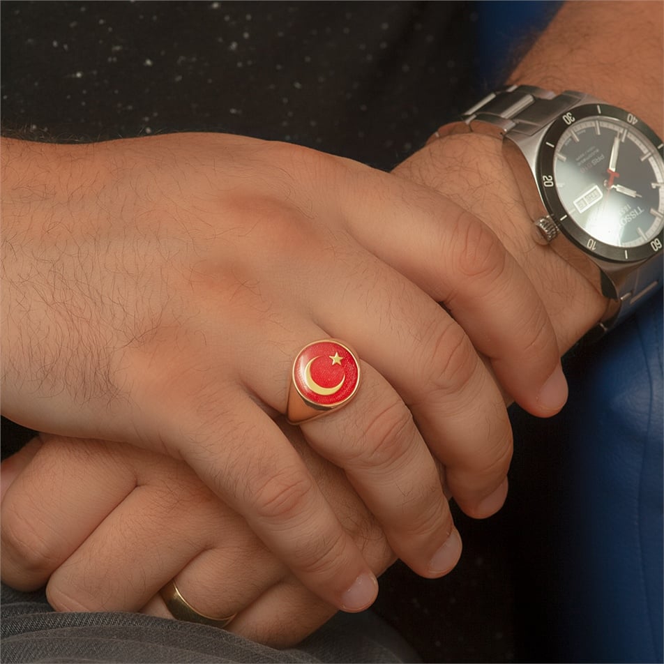 Altın Mineli Ay Yıldız Yüzük