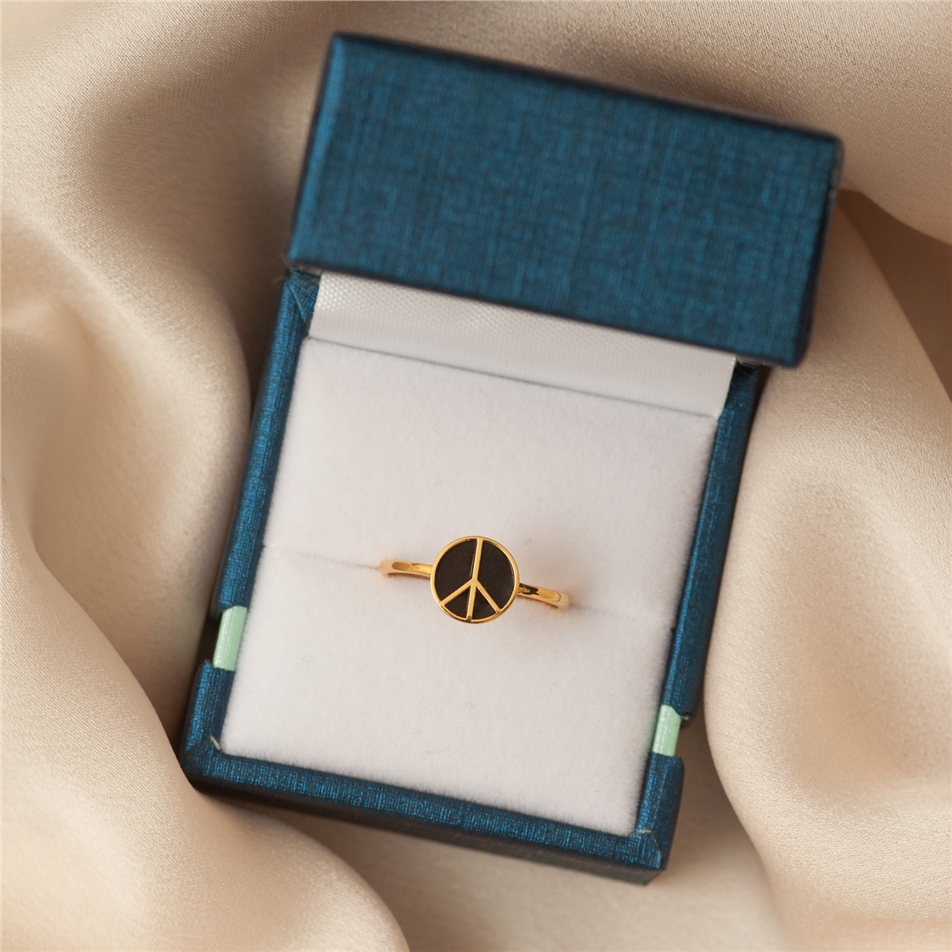Solid Gold Enamel Peace Ring