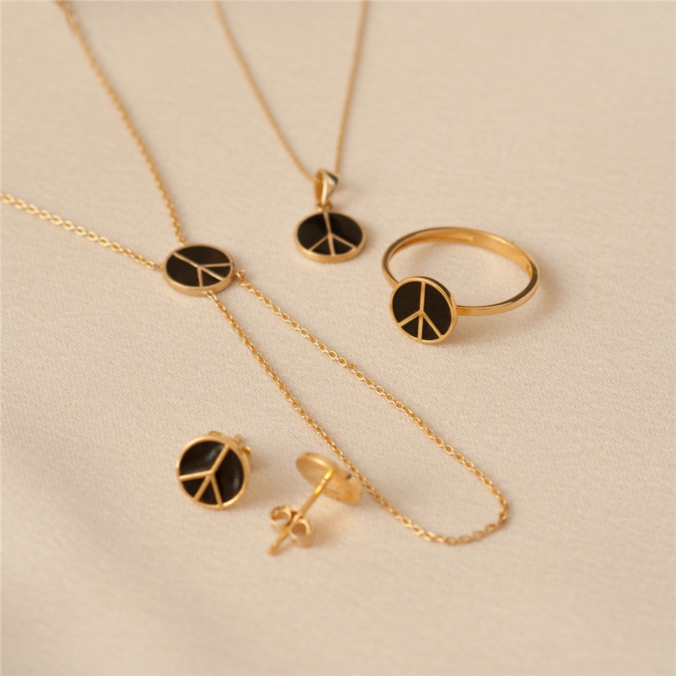 Solid Gold Enamel Peace Ring