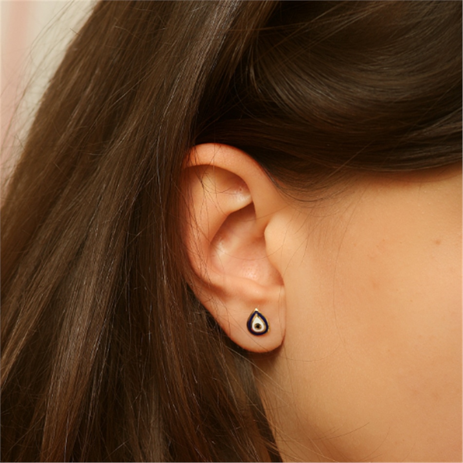Solid Gold Enamel Evil Eye Earring