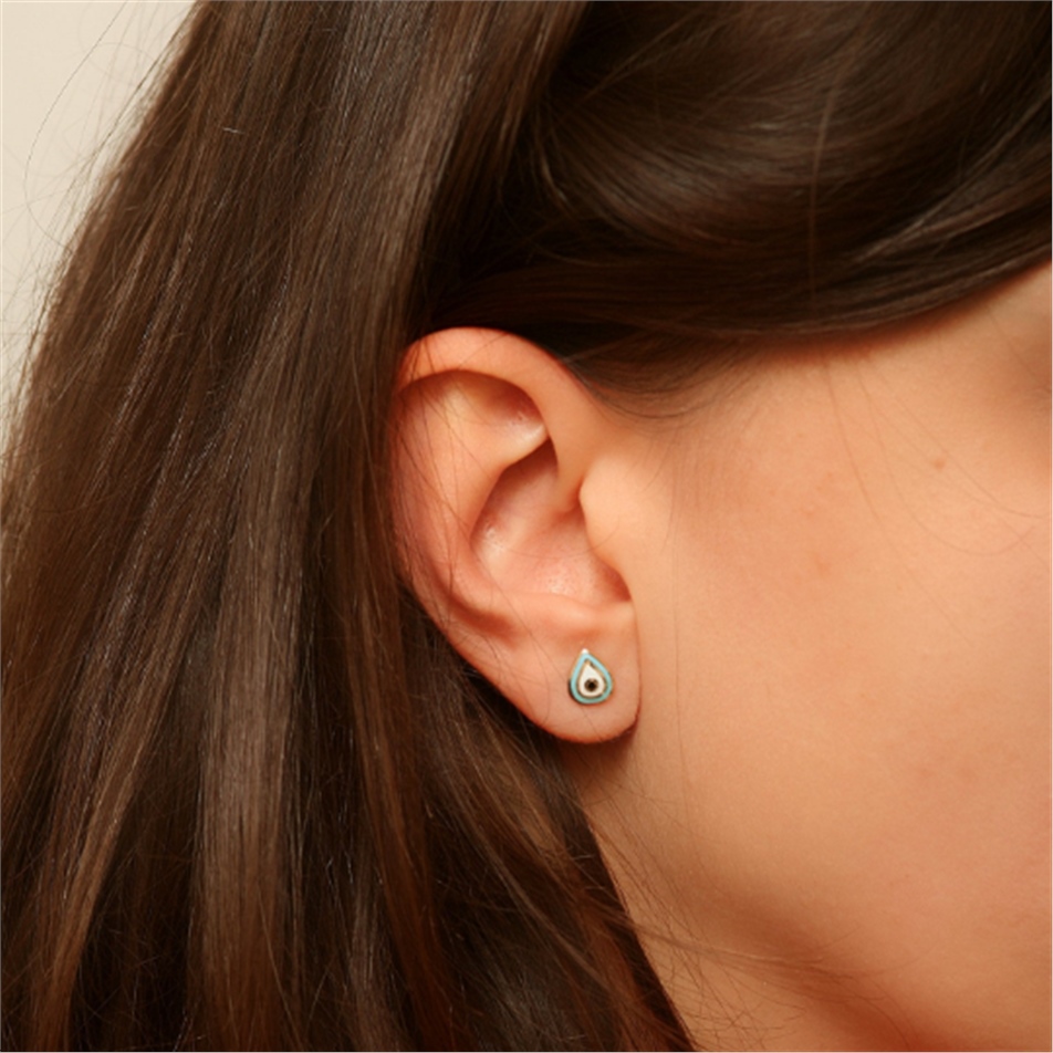 Solid Gold Enamel Evil Eye Earring