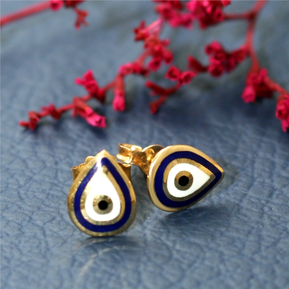 Solid Gold Enamel Evil Eye Earring
