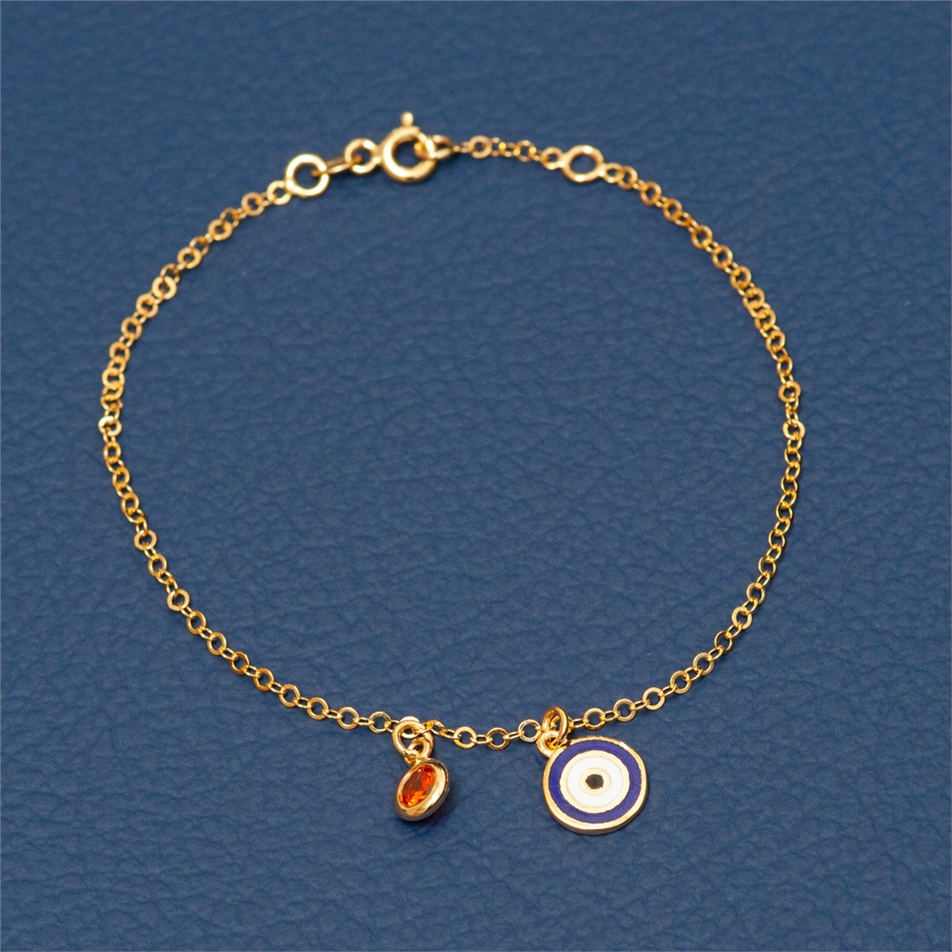 Solid Gold Enamel Evil Eye Bracelet