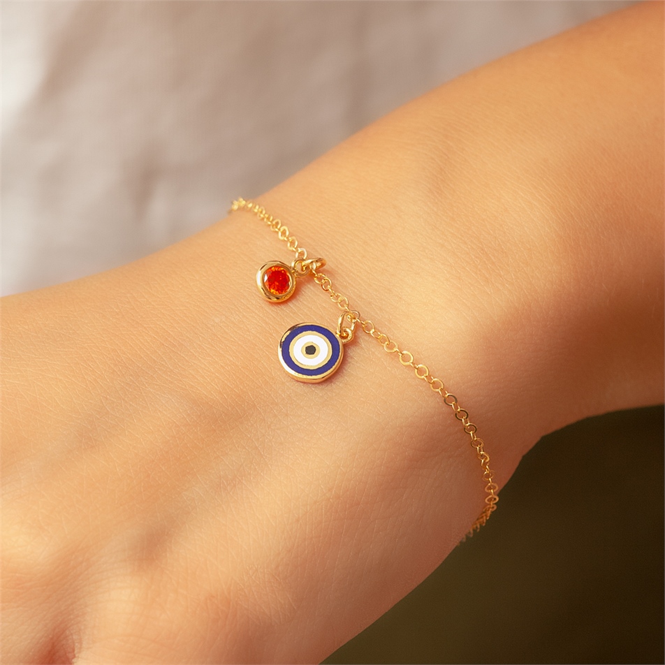 Solid Gold Enamel Evil Eye Bracelet