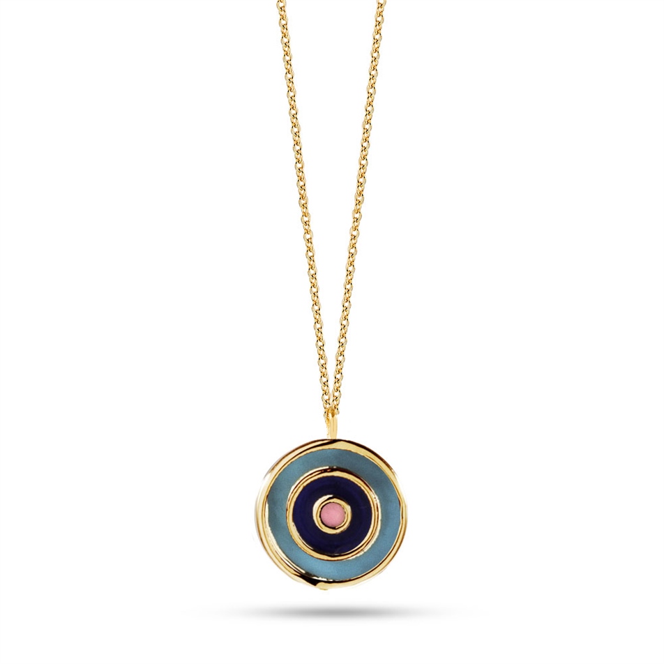 Solid Gold Enamel Evil Eye Necklace
