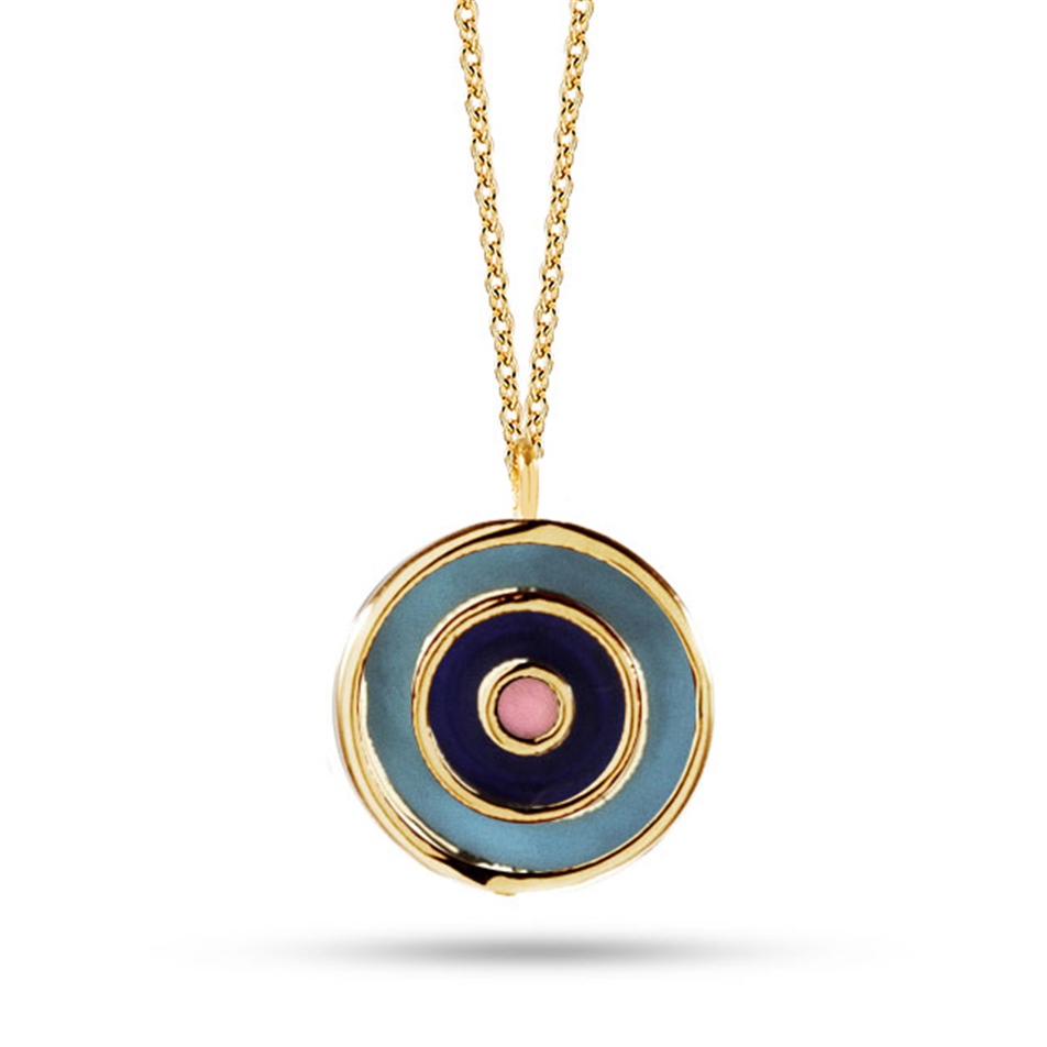 Solid Gold Enamel Evil Eye Necklace
