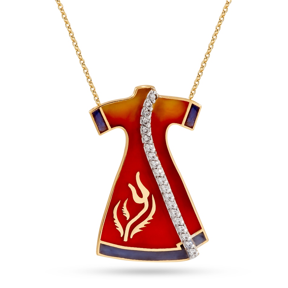 Solid Gold Enamel Tulip, Robe Necklace
