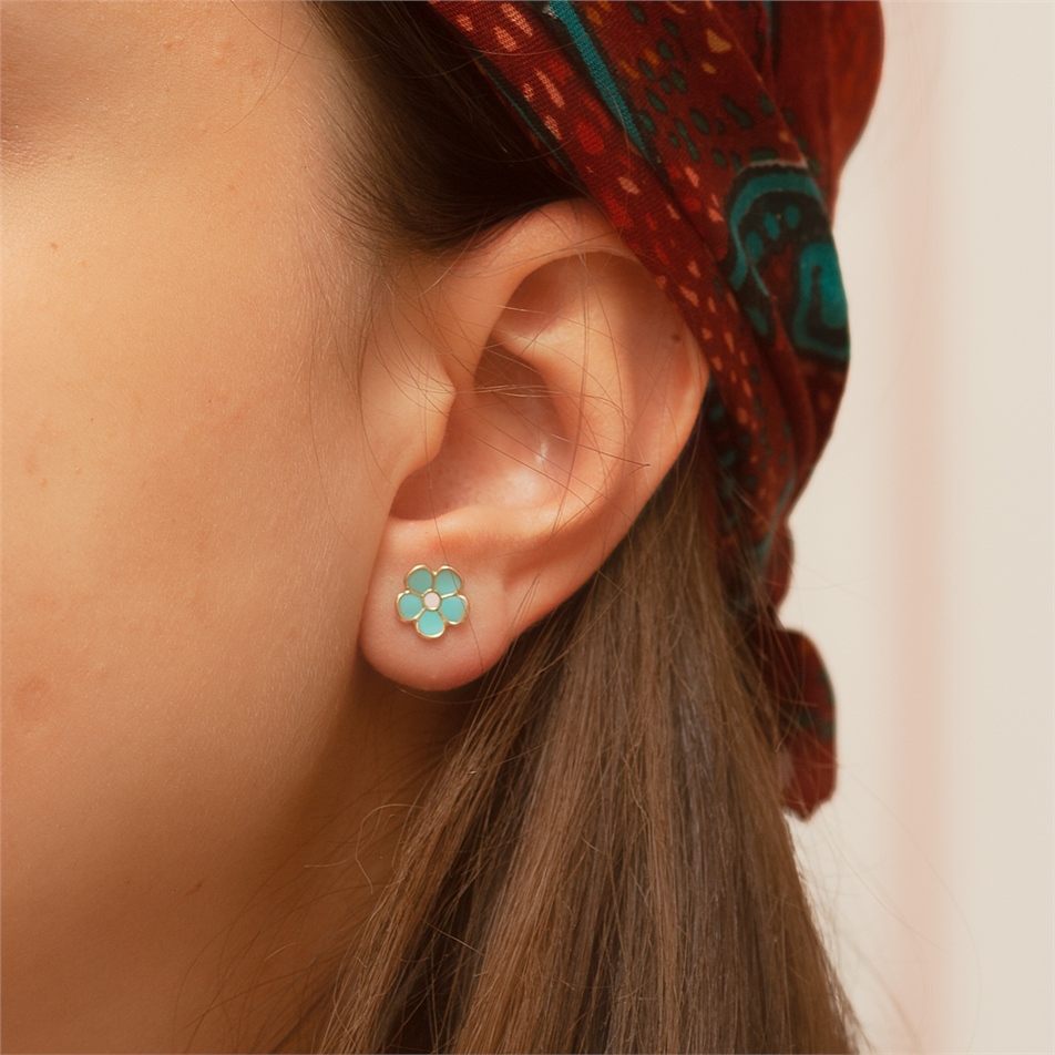 Solid Gold Enamel Daisy Earring