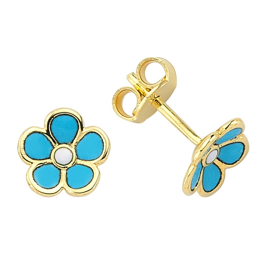 Solid Gold Enamel Daisy Earring
