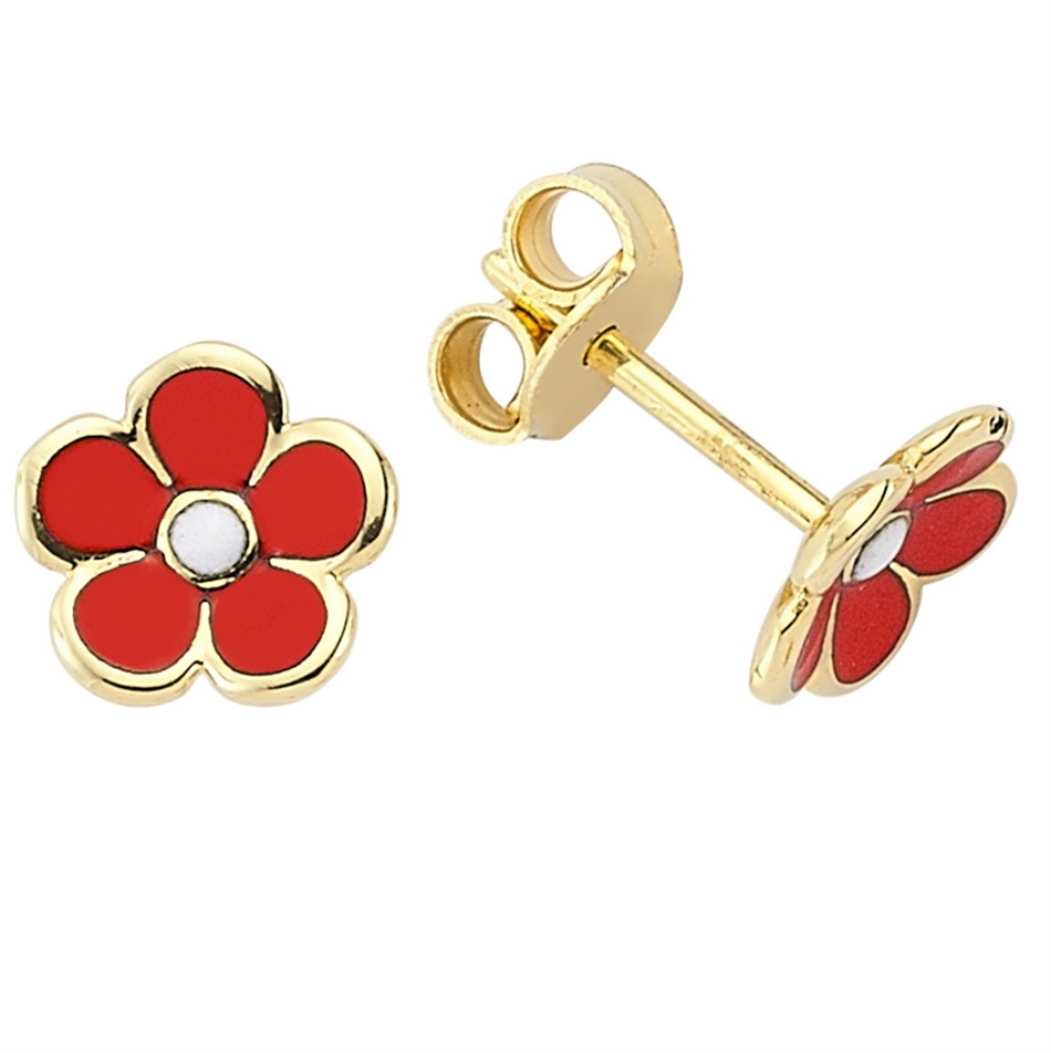 Solid Gold Enamel Daisy Earring