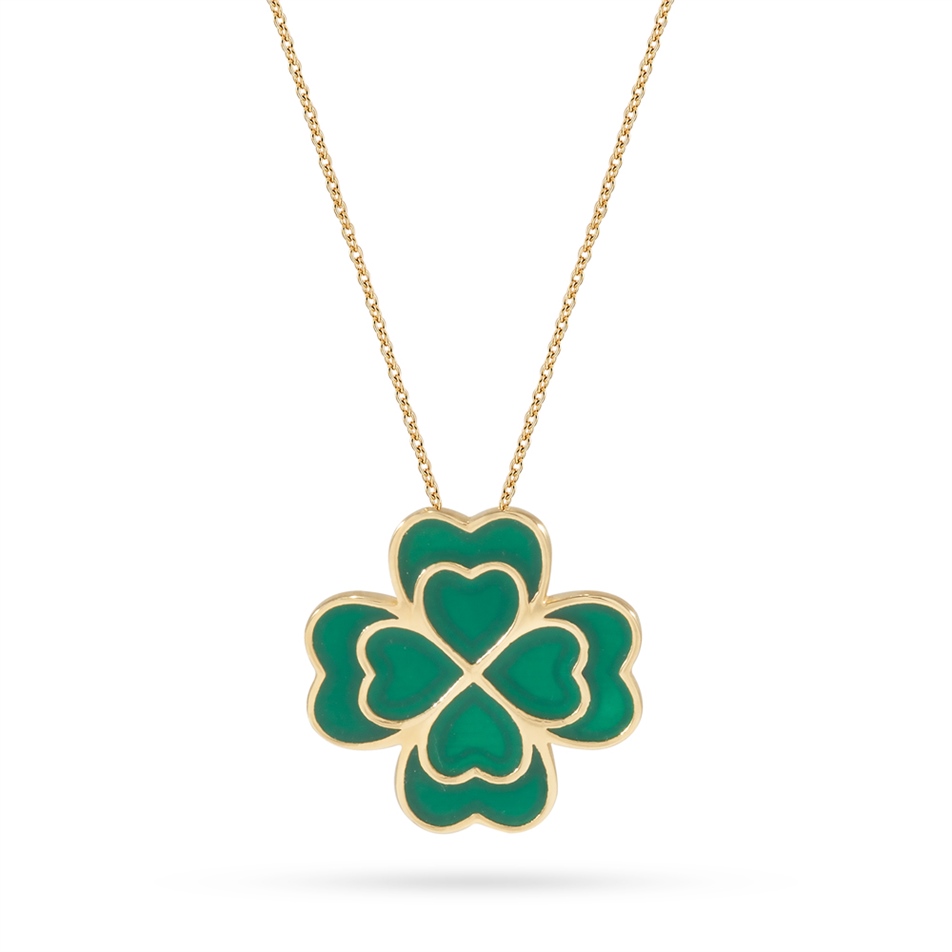Solid Gold Enamel Clover Necklace