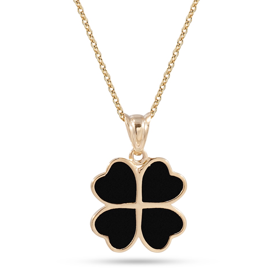 Solid Gold Enamel Clover Necklace