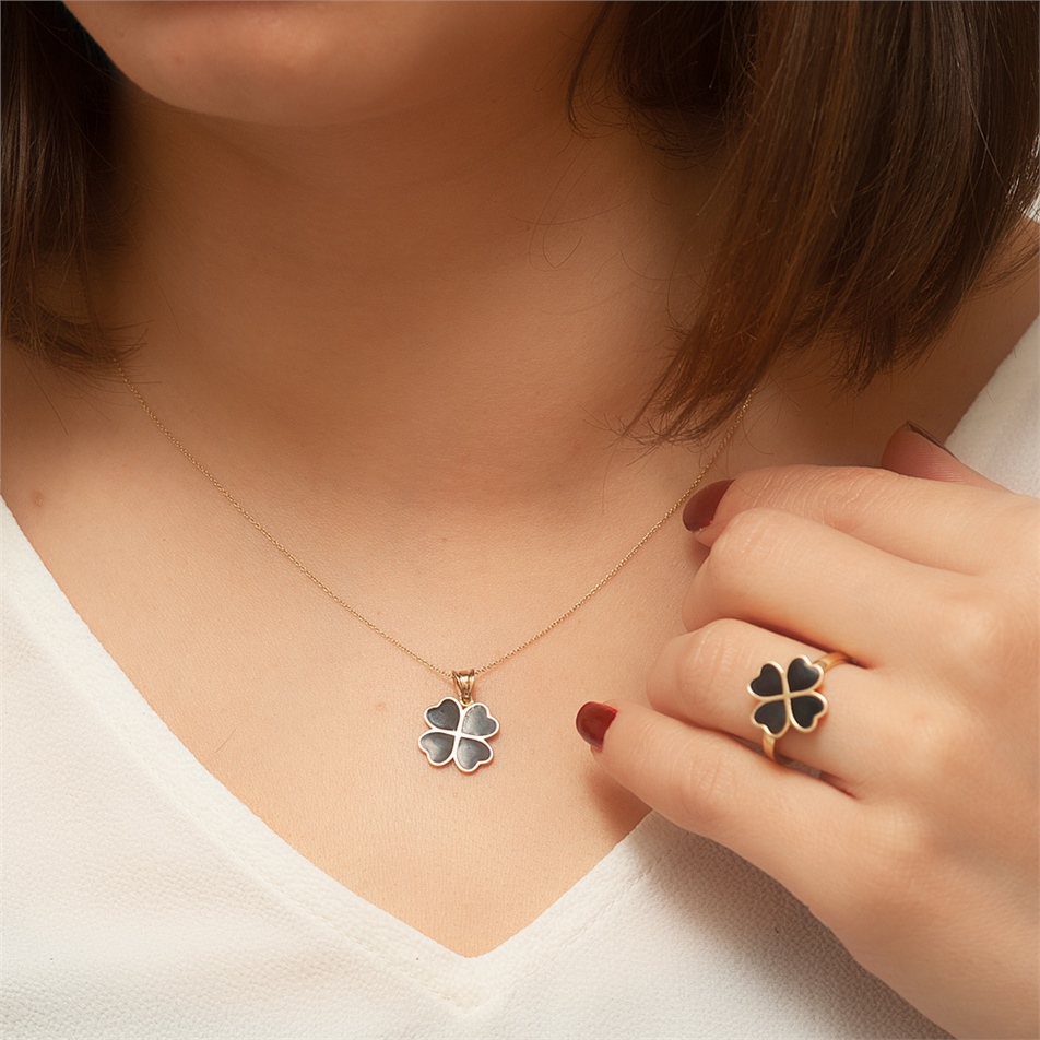 Solid Gold Enamel Clover Necklace