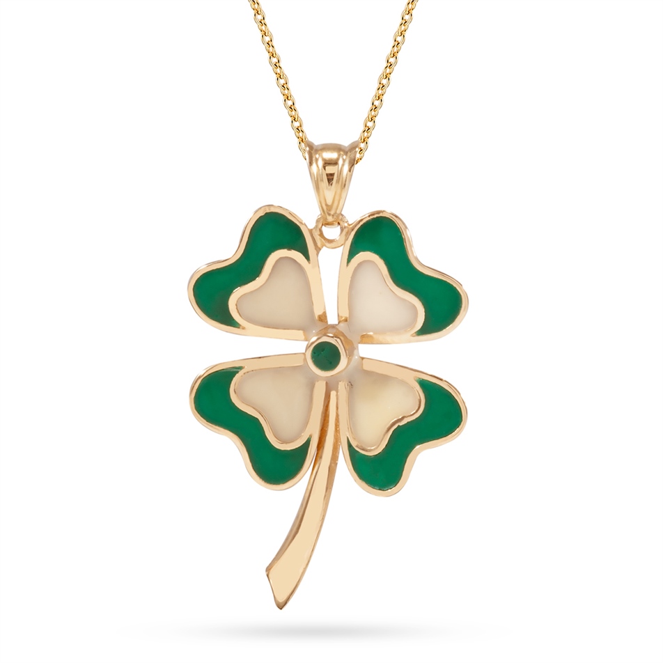 Solid Gold Enamel Clover Necklace