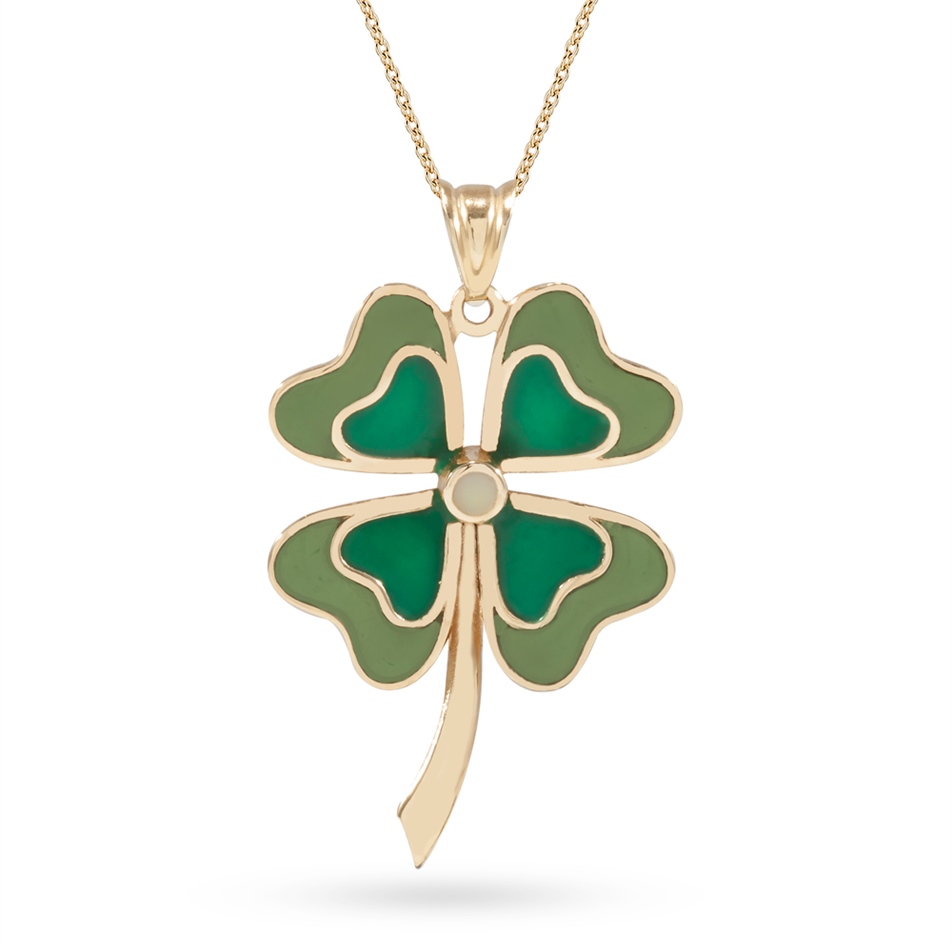 Solid Gold Enamel Clover Necklace