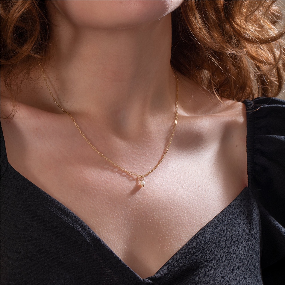 Solid Gold Pearl Hoop Earring