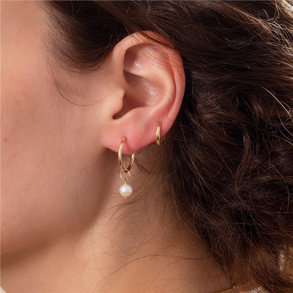 Solid Gold Pearl Hoop Earring