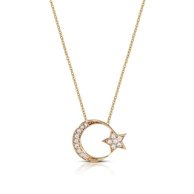 Solid Gold Fancy Crescent and Star Necklace