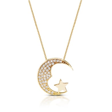 Solid Gold Fancy Crescent and Star Necklace