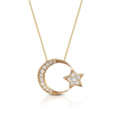 Solid Gold Fancy Crescent and Star Necklace