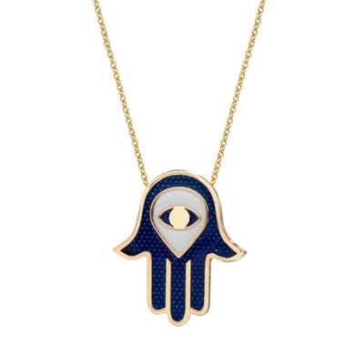 Solid Gold Enamel Evil Eye, Hamsa Necklace