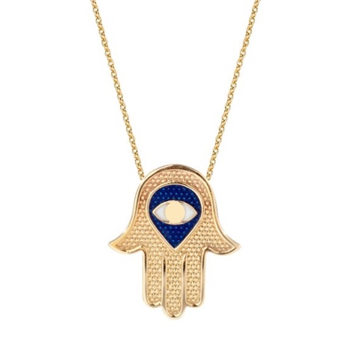 Solid Gold Enamel Evil Eye, Hamsa Necklace