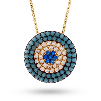 Solid Gold Fancy Evil Eye Necklace