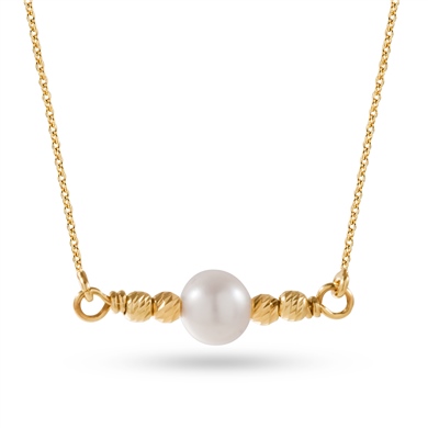 Solid Gold Ball Beaded Pearl Necklace