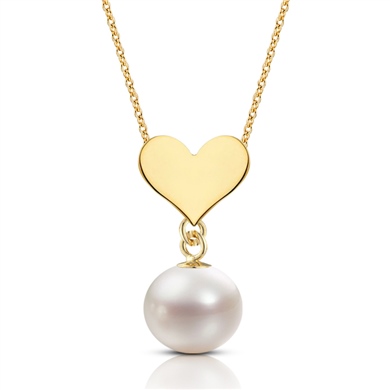 Solid Gold Heart Pearl Necklace